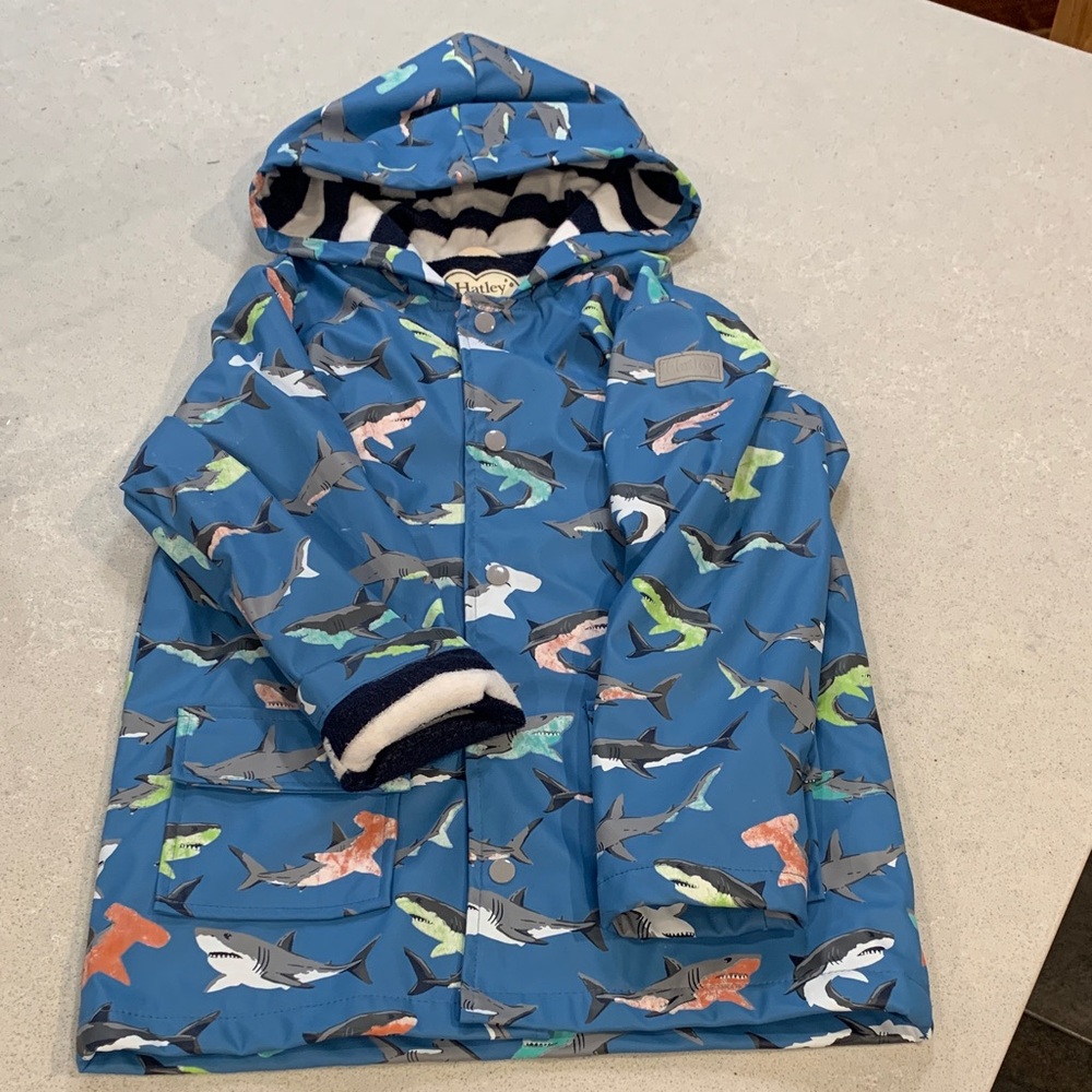 Hatley Lined Multicolor Abstract Shark Pattern Raincoat